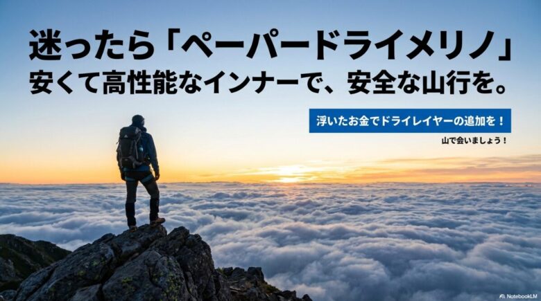 迷ったら「ペーパードライメリノ」を選び、浮いた予算でドライレイヤーを追加することを推奨する最終まとめスライド