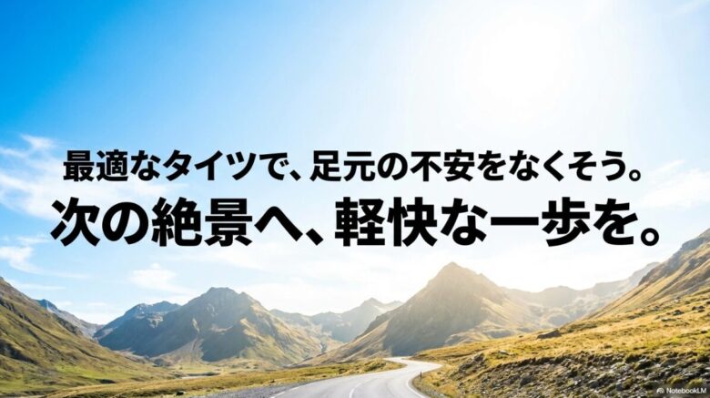 足元の不安をなくし、次の絶景へ軽快に踏み出すことを促すメッセージ画像