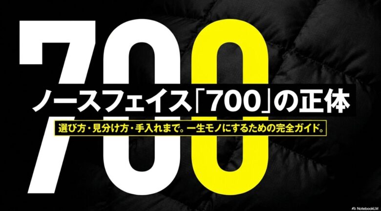 ノースフェイスの「700」という数字の正体、選び方、見分け方、手入れ方法を網羅した完全ガイドのスライド表紙
