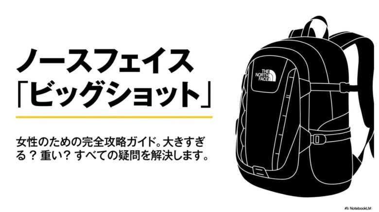 ノースフェイスのリュック「ビッグショット」を女性が使うためのサイズ感や重さの疑問を解決する攻略ガイドのスライド表紙