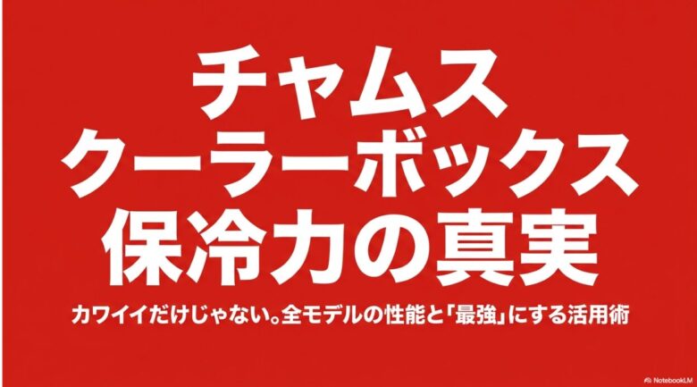 チャムスのブービーバードが描かれたクーラーボックス保冷力調査報告のスライド表紙