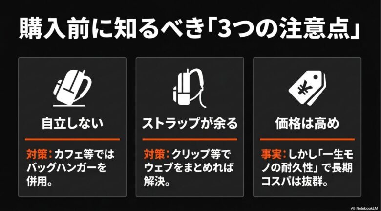 自立しない、ストラップが余る、価格が高めという3つの欠点とその解決策