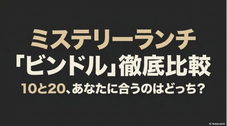 ミステリーランチのショルダーバッグ「ビンドル」の10サイズと20サイズを徹底比較するスライドの表紙。