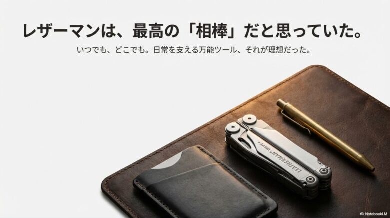 レザーマンは日常を支える万能ツールで理想の相棒であるというイメージ画像。