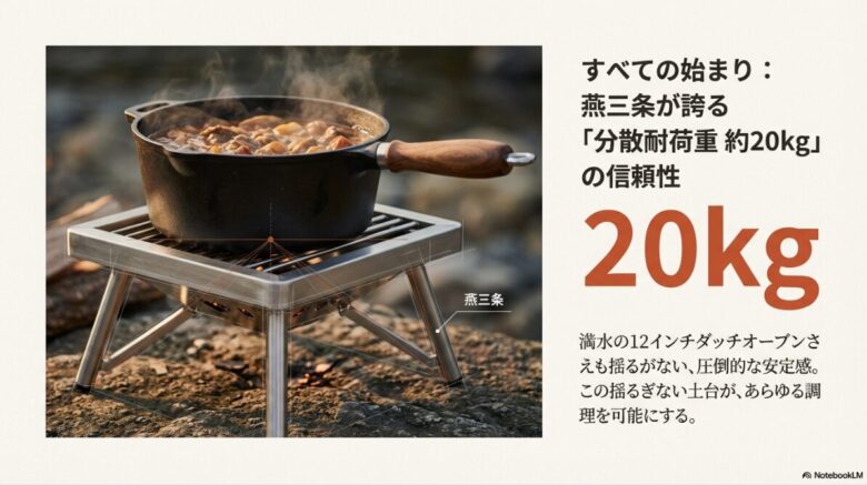 12インチダッチオーブンを支えるファイアグリルの分散耐荷重20kgの解説