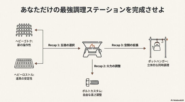 ヘビーゴトク、ヘビーロストル、ボルトカスタム、ポットハンガーを組み合わせた最強の構成図