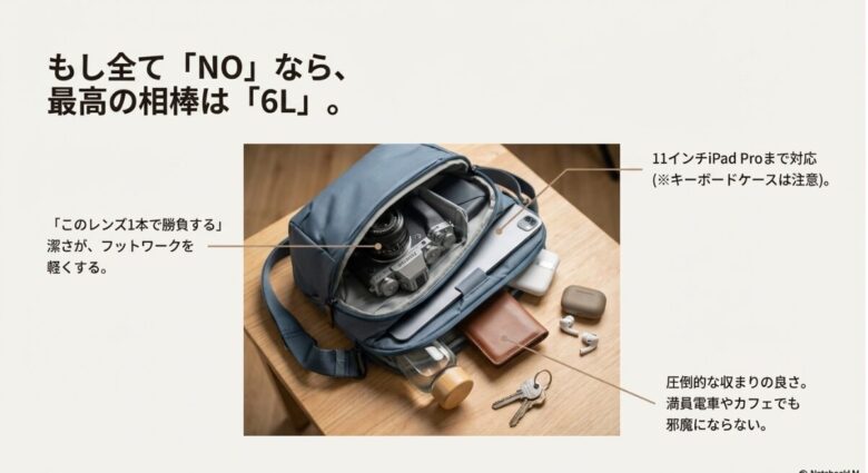 6Lの収納限界とiPadのサイズ感を説明するため