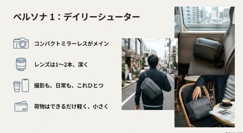 6Lの軽快な使用イメージ（ペルソナ）を伝えるため