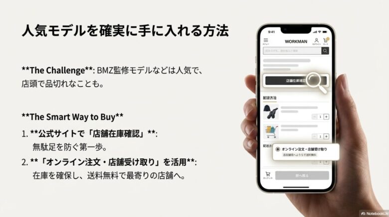 ワークマン公式サイトの「店舗在庫確認」機能と「オンライン注文・店舗受け取り」サービスを利用して、人気モデルを確実に手に入れる方法の解説