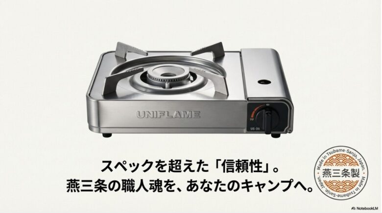 「燕三条製」のロゴマークと、職人のこだわりが詰まったUS-DIIの製品写真。