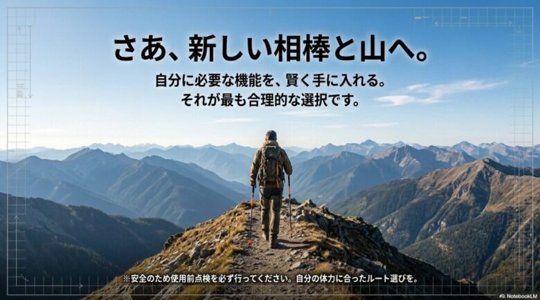 トレッキングポールのダバダを選ぶということは、非常に合理的な選択だというスライド。