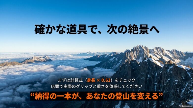 納得の一本を選び、計算式をチェックして店頭で体感することを促すエンディングスライド