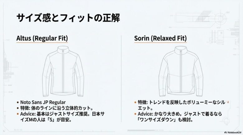 ソリウムとの防水性の差（傘の有無）と、モニター（ロング丈）との座った時の可動性の差を比較したアイコン図