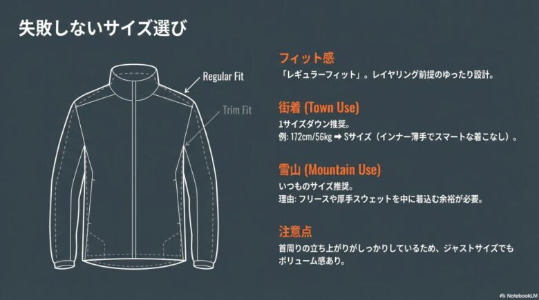レギュラーフィットとトリムフィットの違いと、街着・雪山それぞれの推奨サイズ選びのガイド