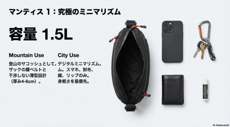 マンティス1の容量1.5Lと登山・街歩きでの活用法まとめ