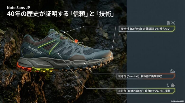 40年の歴史が証明する信頼と技術。安全性、快適性、技術力の3つのポイントを紹介するスライド