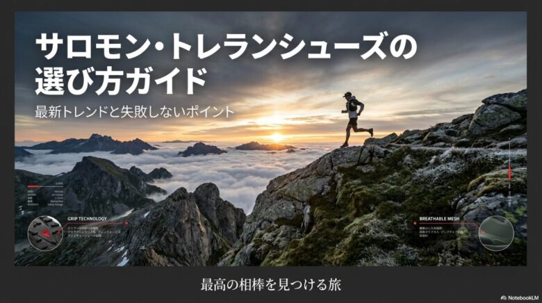サロモンのトレイルランニングシューズ選び方ガイド。最新トレンドと失敗しないポイントを紹介するスライドの表紙画像