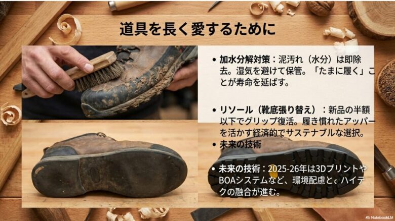 加水分解を防ぐ保管方法、サステナブルなリソールの選択、2025-26年の最新技術動向をまとめたスライド