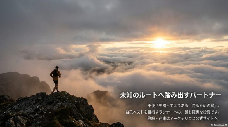 ノーバンジャケットの総括メッセージ。自己ベストを目指すランナーに向けた、不便さを補って余りある「走るための翼」としての評価