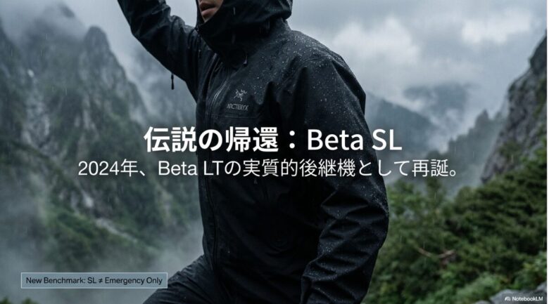 アークテリクス ベータSLが2024年にベータLTの実質的後継機として再登場したことを示すタイトルスライド